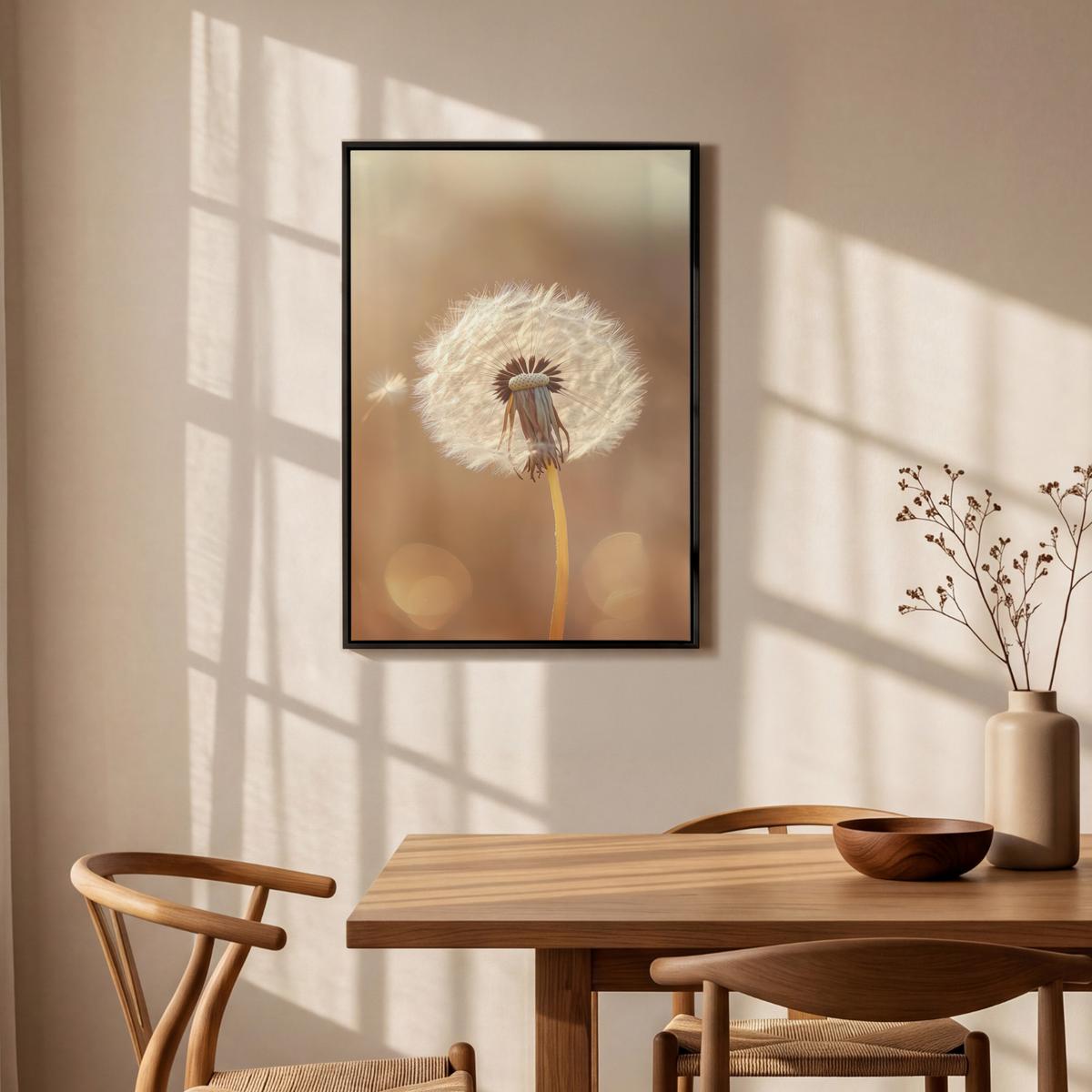 LEINWAND Bilder mit Rahmen - Löwenzahn - Beige - Natur - Blume - 60x90 - Hellbraun, Textil (60/90cm) - MuchoWow