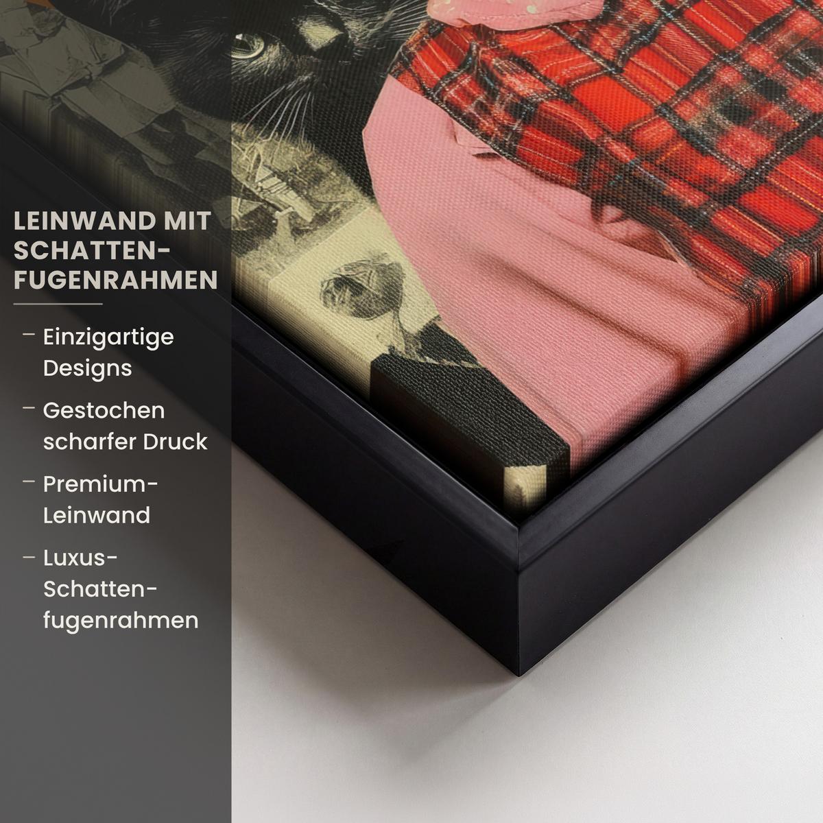 LEINWAND Bilder mit Rahmen - Mädchen - Sonnenbrille - Katze - Retro - 30x40 - Beige, Textil (30/40cm) - MuchoWow