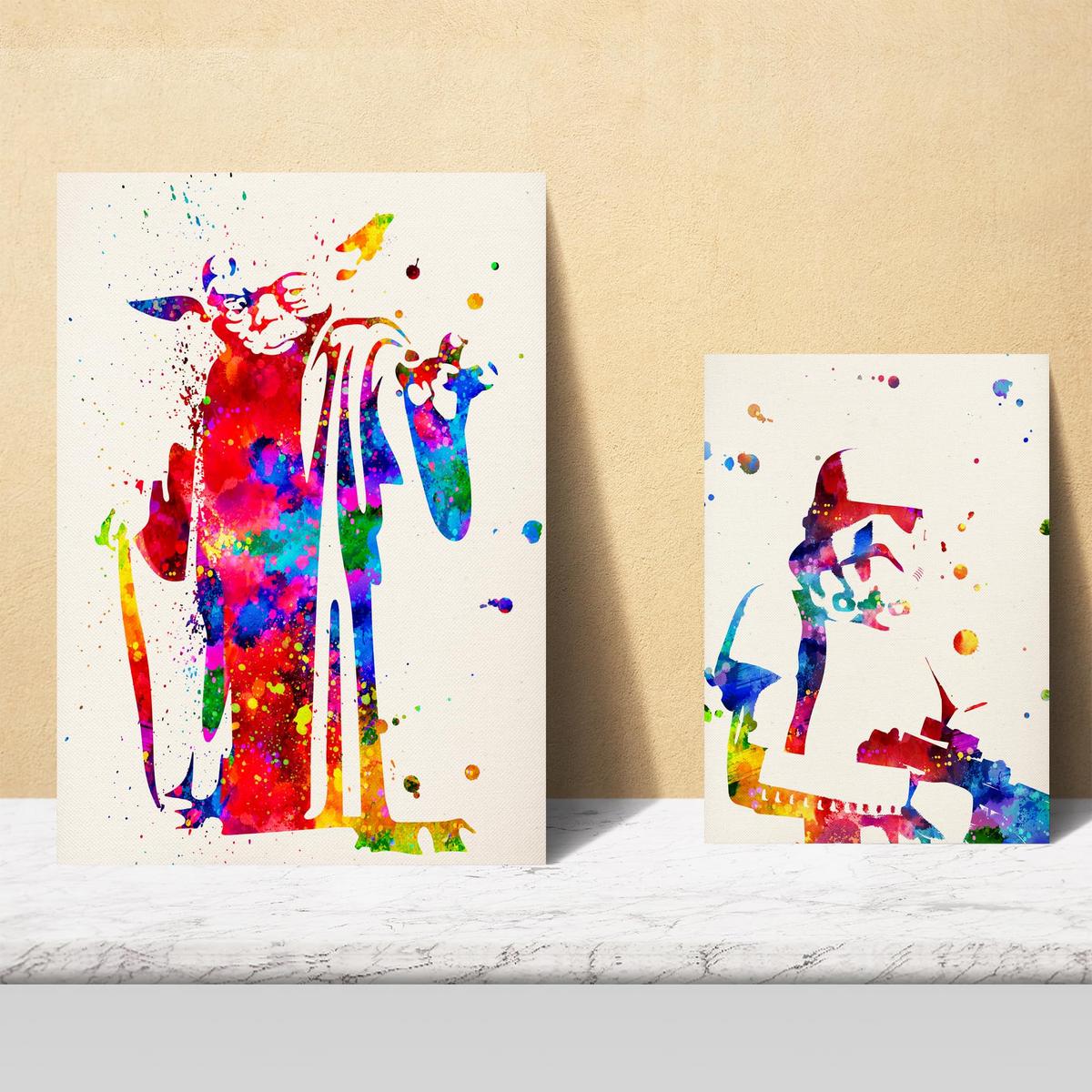POSTER Set Mit 6 Star Wars Aquarell Illustrationen Klassischer A3 & A4 Rahmenlos - Klar, Papier (29/3cm) - Nacnic