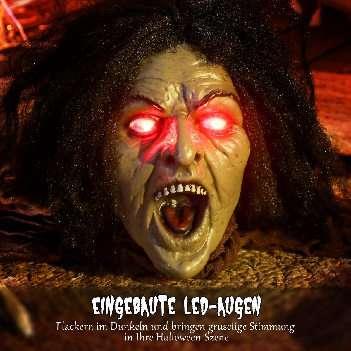 HALLOWEEN-DEKORATION kriechender Zombie 140 cm mit LED-Augen, Soundfunktion - Braun, Textil (60/20/140cm) - Outsunny