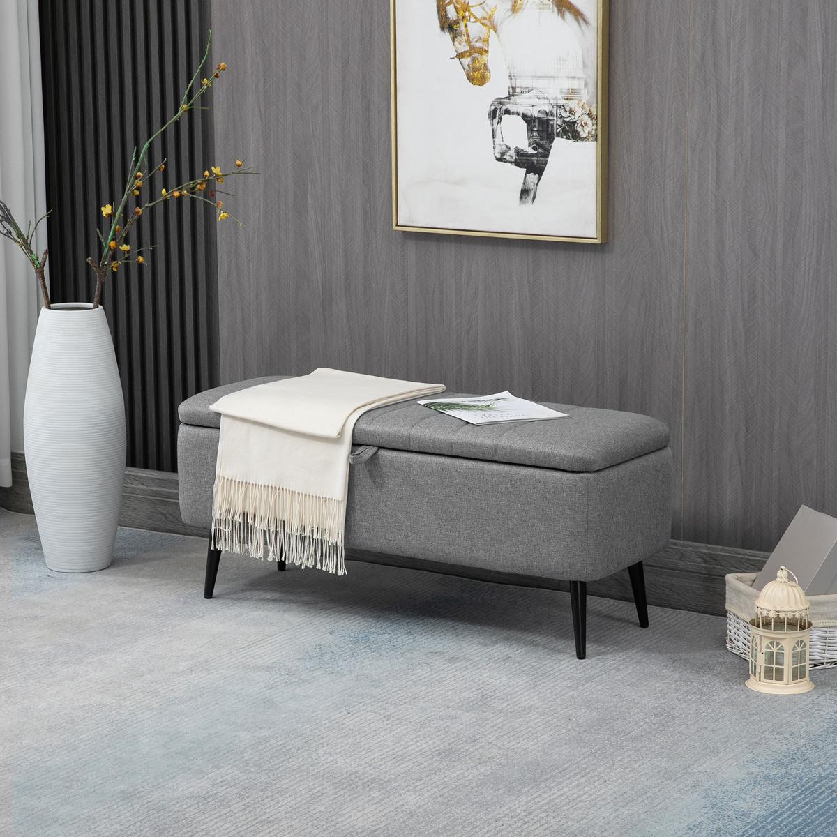 TRUHENBANK mit Stauraum, leinenoptik mit Stahlbeine - Grau, Kunststoff (40/44/102cm) - HOMCOM