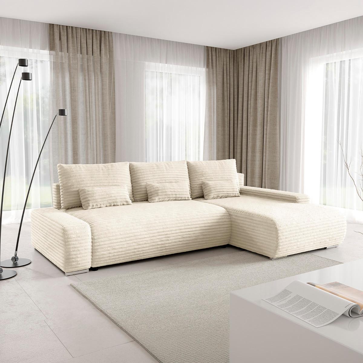 ECKSOFA Ivana 3 Sitzplätze Gebrochenes Weiß - Weiß, Holz (265/172cm) - Petits-meubles