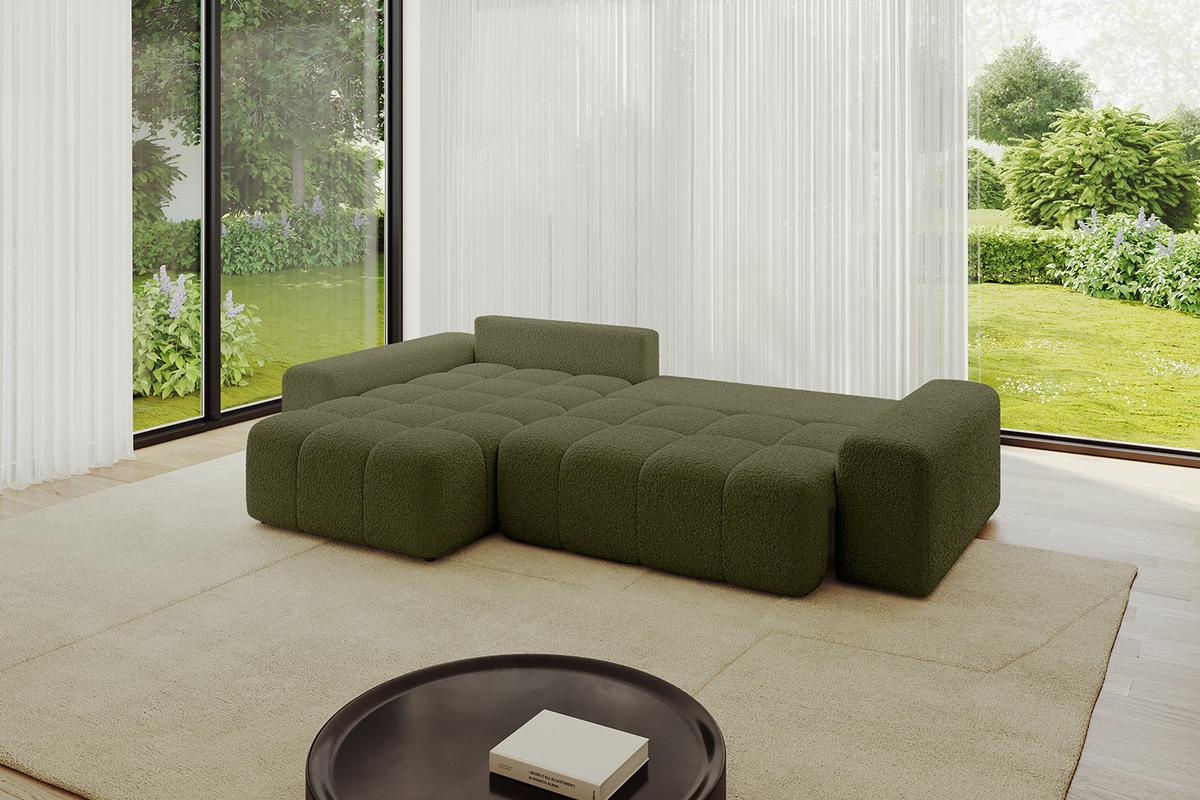 ECKSOFA Ottomane links ENIL-L 297x189x68 Grün Bouclé - Olivgrün, Holzwerkstoff/Kunststoff (297/189cm) - ALTDECOR