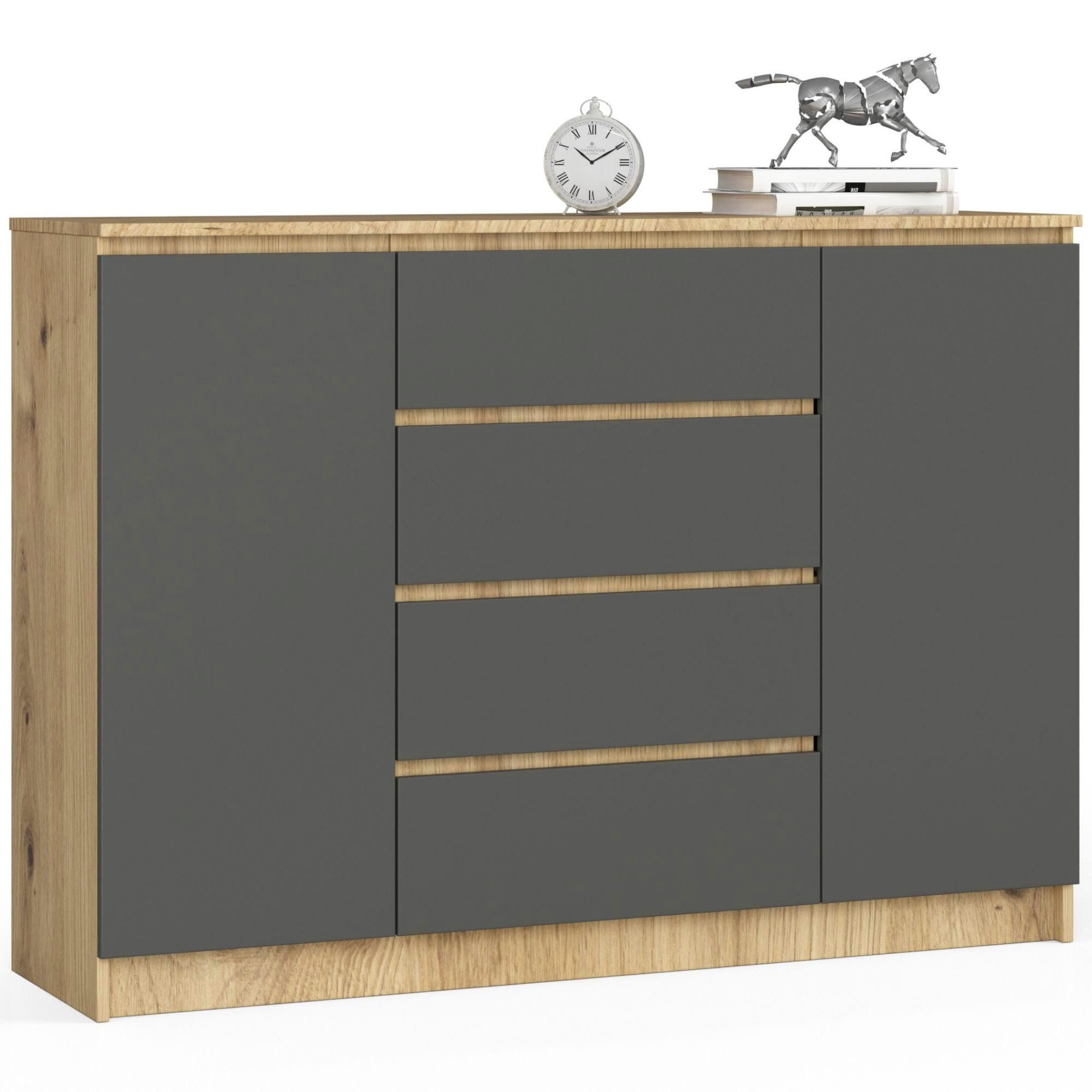 KOMMODE Eiche Artisan, Graphit Grau 99/138/40 - Eiche Artisan, Holzwerkstoff (138/99/40cm) - RAUMHIRSCH FURNITURE