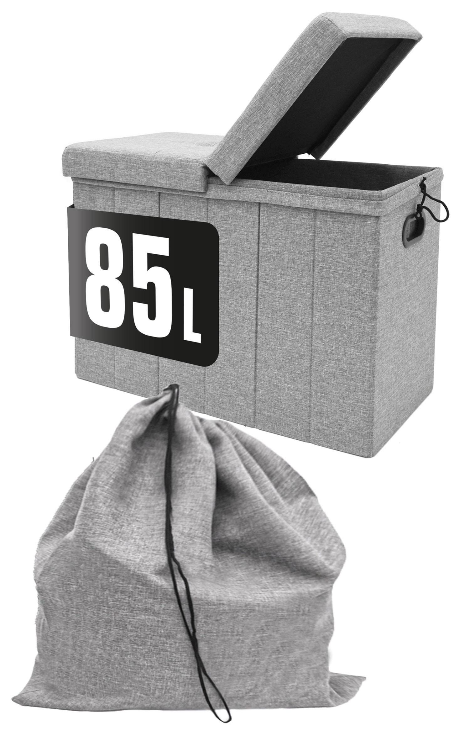 WÄSCHEKORB 85 Liter Faltbar mit Wäschesack 62x31 cm Grau - Grau, Kunststoff (31/45/62cm) - Dunedesign