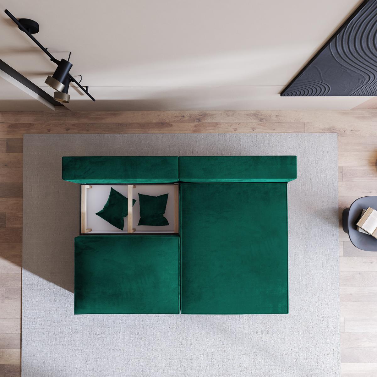ECKSOFA FIORO M Grün Velours-Stoff mit Schlaffunktion - Grau/Grün, Holz/Kunststoff (204/148cm) - MASSENO
