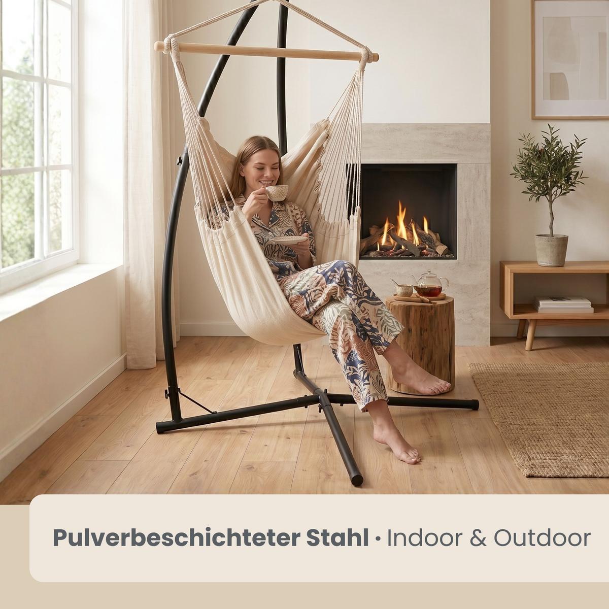 HÄNGESESSELGESTELL bis 120kg, 215cm, Schwarz - Schwarz, Metall (110/110/215cm) - Amanka