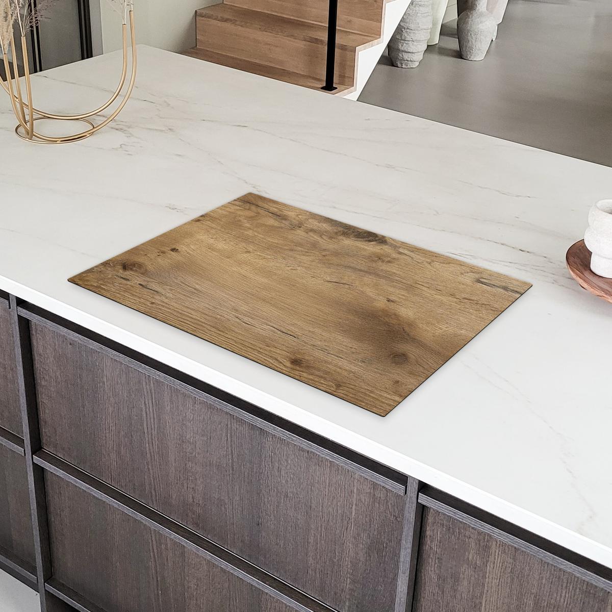 HERDABDECKPLATTE Holz - Braun - Holzoptik Induktionsmatte 77x51 cm - Eichefarben, Kunststoff (77/51/0.2cm) - MuchoWow