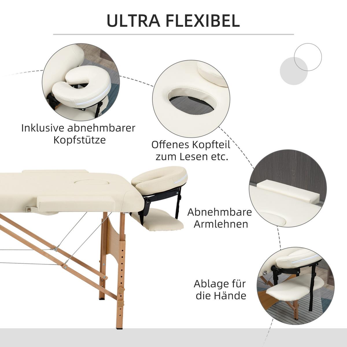 MASSAGETISCH, Massagebett mit Kopfstütze, Kunstleder, Holz, Creme - Weiß, Holzwerkstoff (81/92/210cm) - HOMCOM