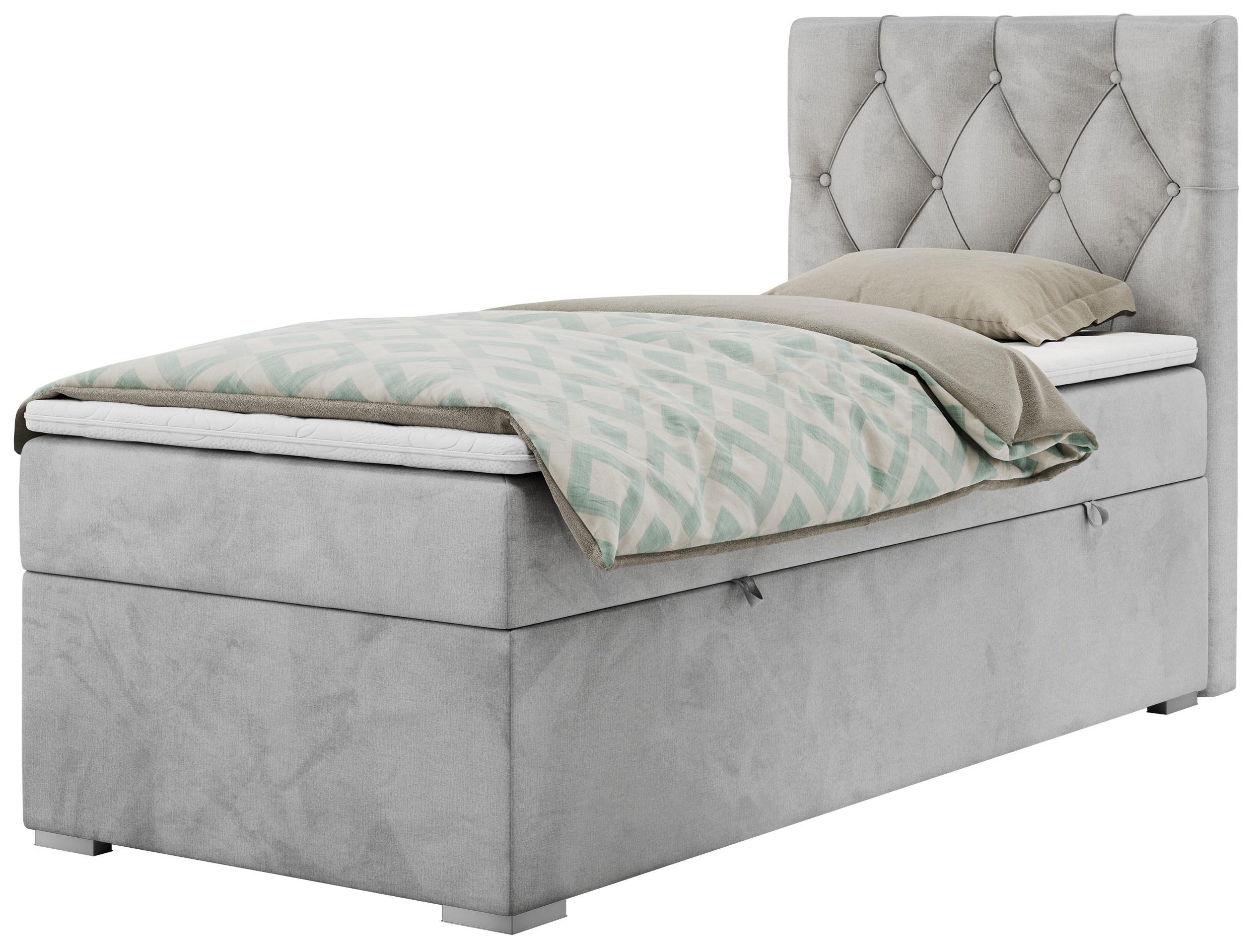 BOXBETT ALDA 90/200 Hellgrau Velvet - H3 - Rechts Seite - Hellgrau, Holz/Textil (90/200cm) - MKS