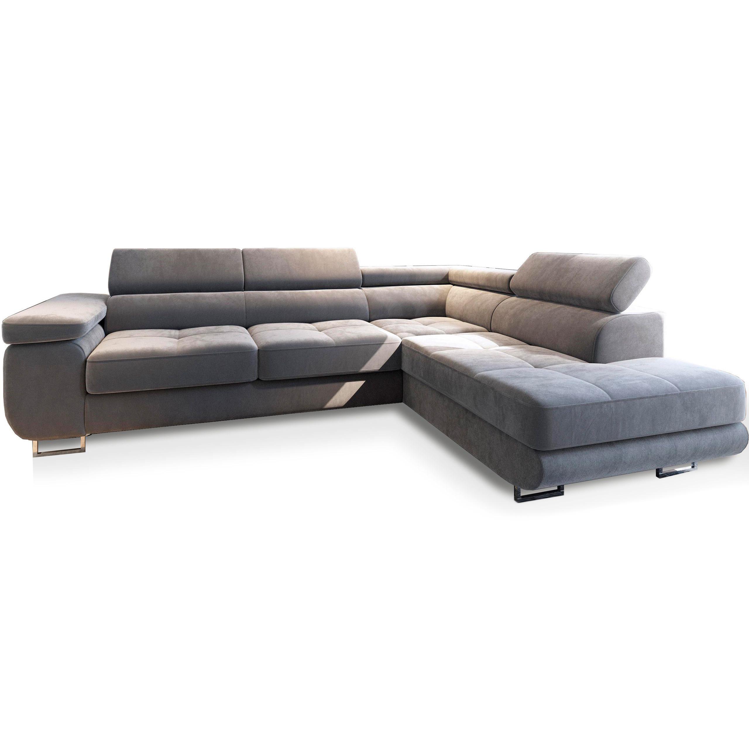 ECKSOFA SELVA R-S Hellgrau Velours-Stoff mit Schlaffunktion - Silberfarben/Hellgrau, Holz/Holzwerkstoff (275/202cm) - MASSENO
