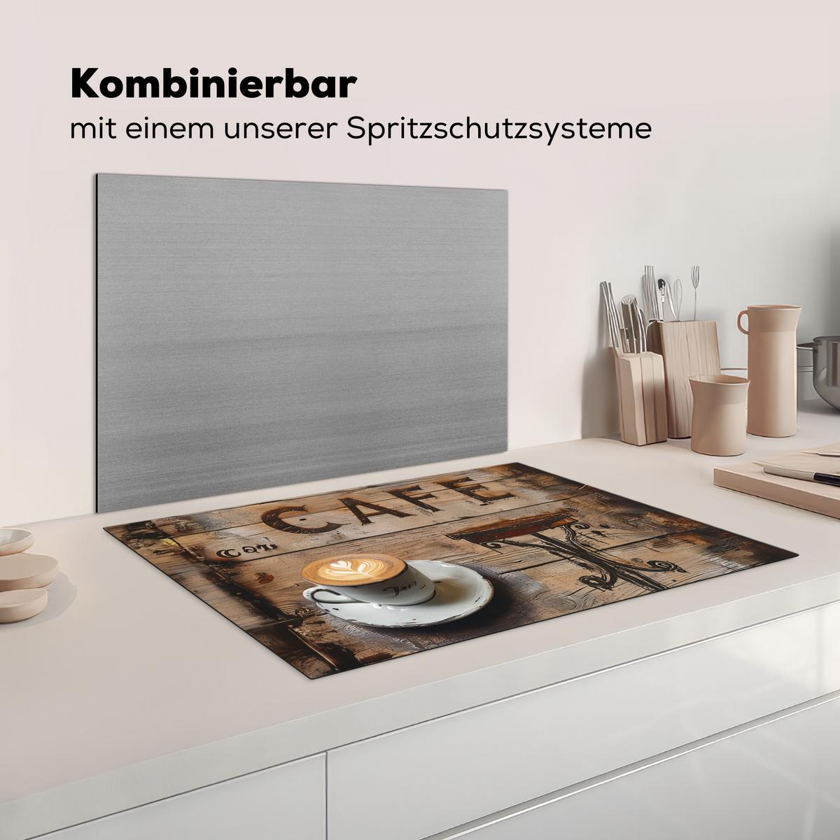 HERDABDECKPLATTE Cafe - Holz - Kaffee - Regale Ceranfeldabdeckung 78x52 cm - Schwarz, Kunststoff (78/52/0.2cm) - MuchoWow