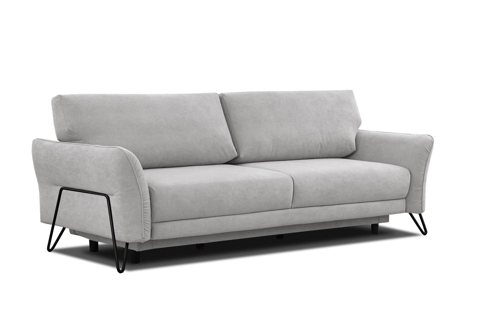 SOFA LOREM 3-Sitzer mit Schlaffunktion, hellgrau - Hellgrau/Schwarz, Holz/Textil (232/90/107cm) - Wozimo