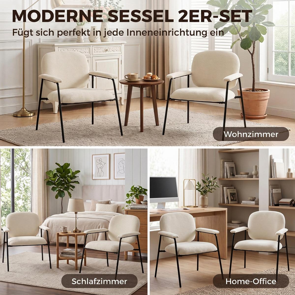 SESSEL 2er Set Polyester Cremeweiß - Creme/Schwarz, Textil/Metall (64/76.5/67cm) - HOMCOM