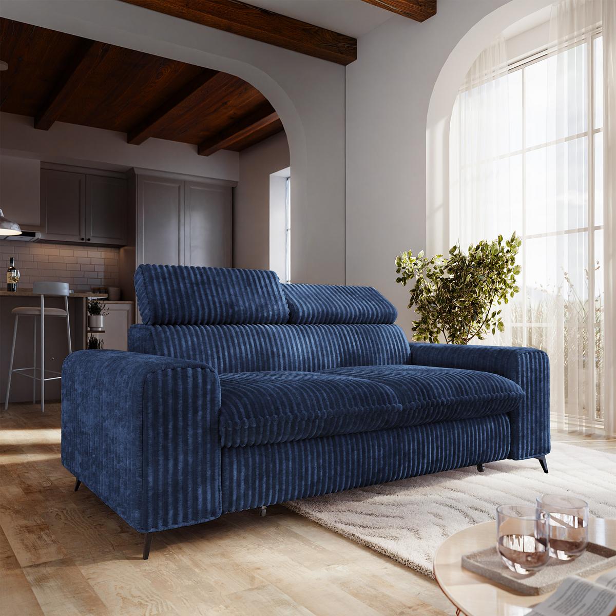 BETTSOFA BENETE Blau Cordstoff mit Schlaffunktion - Blau, Holz/Textil (191/89/92cm) - MASSENO