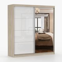 SCHWEBETÜRENSCHRANK 203/218/61 cm 2-türig Pola 35 Sonoma Eiche/Weiß Semigloss - Weiß Hochglanz/Alufarben, Glas/Holzwerkstoff (203/218/61cm)