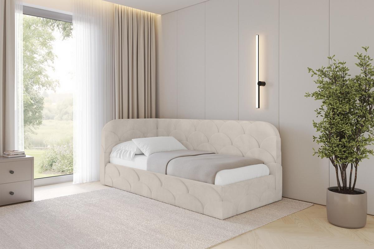 EINZELLBETT Jugendbett mit Bettkasten, Rechts - ELRY 100x200 Beige - Sandfarben, Holzwerkstoff/Textil (100/200cm) - ALTDECOR