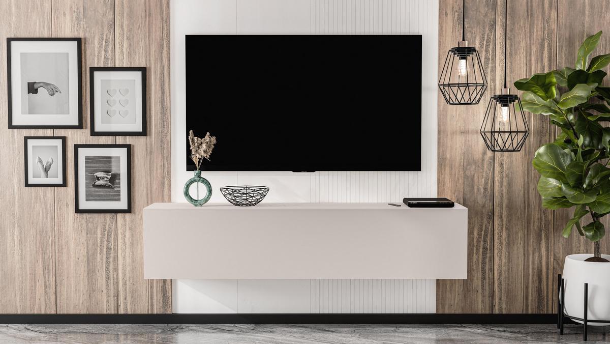 LOWBOARD ZIVOLLI 160 Beige 160/34/32 cm – TV-Schrank für Wandmontage - Beige, Holzwerkstoff/Kunststoff (160/34/32cm) - AX Living