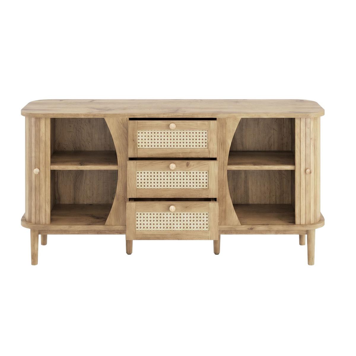 SIDEBOARD Rattan Kommode mit Schiebetüren, 140.5/40/76cm - Kirschbaumfarben, Holzwerkstoff (140/76/40cm) - Urban Meuble