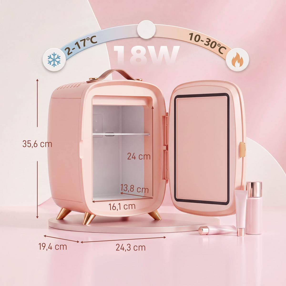 MINI-KOSMETIKKÜHLSCHRANK Kunststoff Glas Rosa - Rosa, Kunststoff (19.4/35.6/24.3cm) - HOMCOM