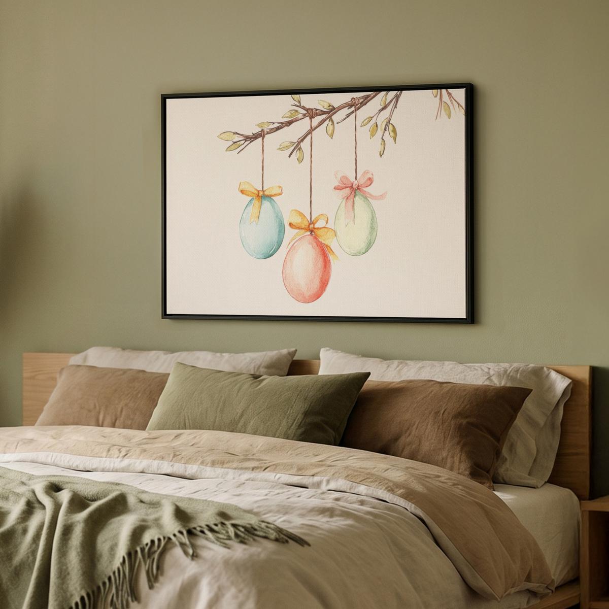 LEINWAND Bilder mit Rahmen - Osterkuchen - Schleife - Eier - 70x50 - Creme, Textil (70/50cm) - MuchoWow