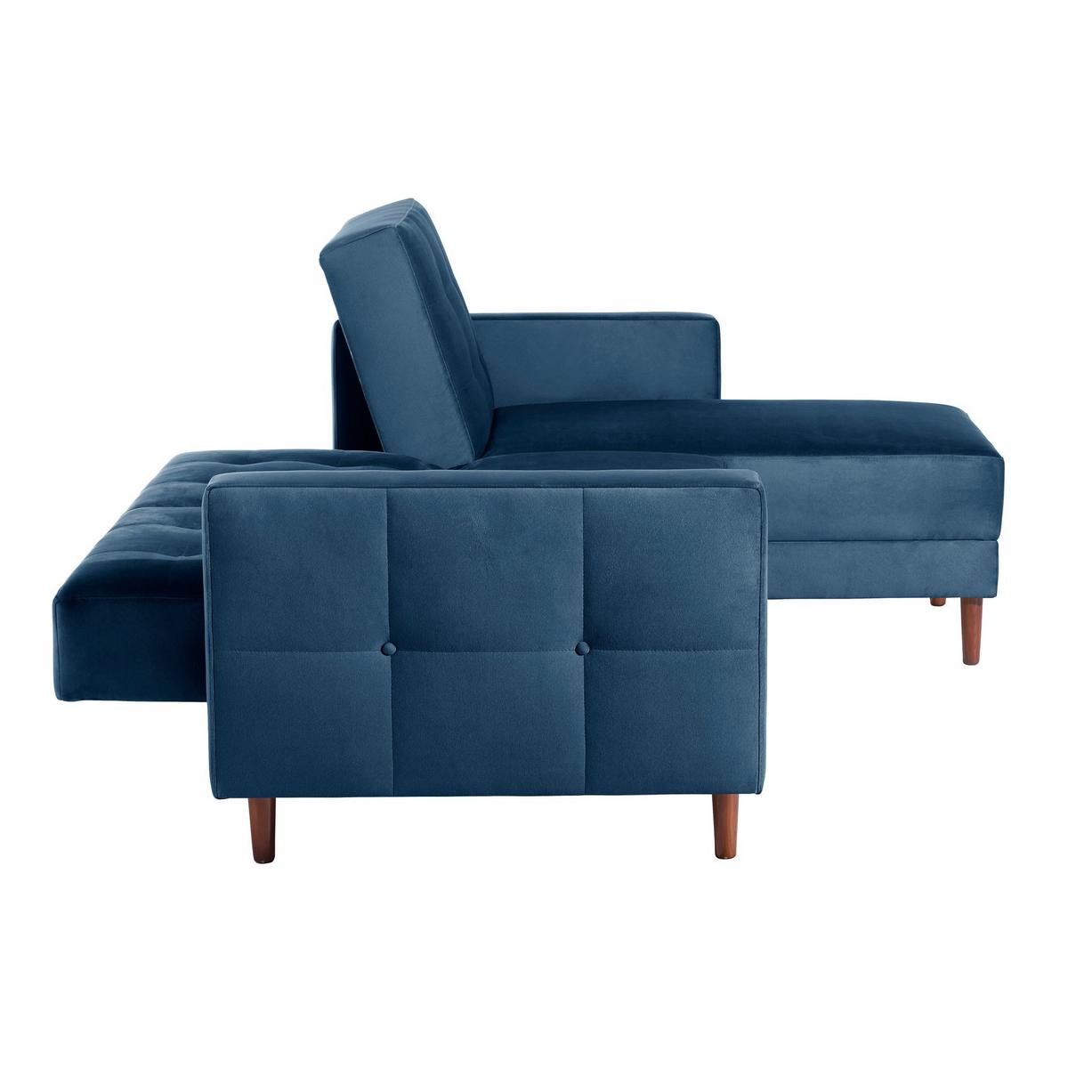 FUNKTIONSSOFA mit Hocker Katunia Samtvelours dunkelblau - Dunkelblau, Kunststoff (222/92/144cm) - 58aufmkessel