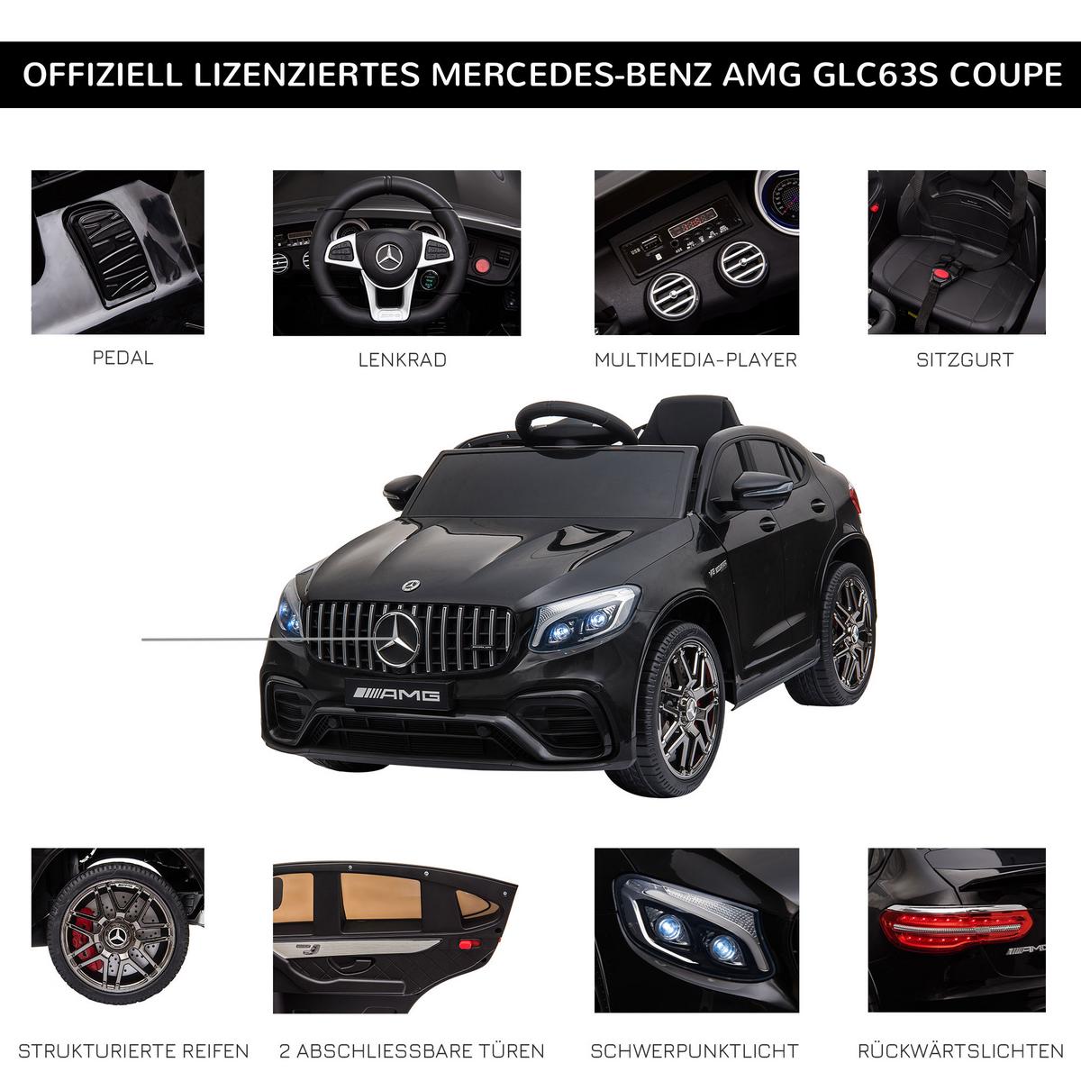 KINDERFAHRZEUG Fernbedienung Elektroauto Mercedes-Benz MP3 37-60 Monate 2 Farben - Schwarz, Kunststoff (115/70/55cm) - HOMCOM