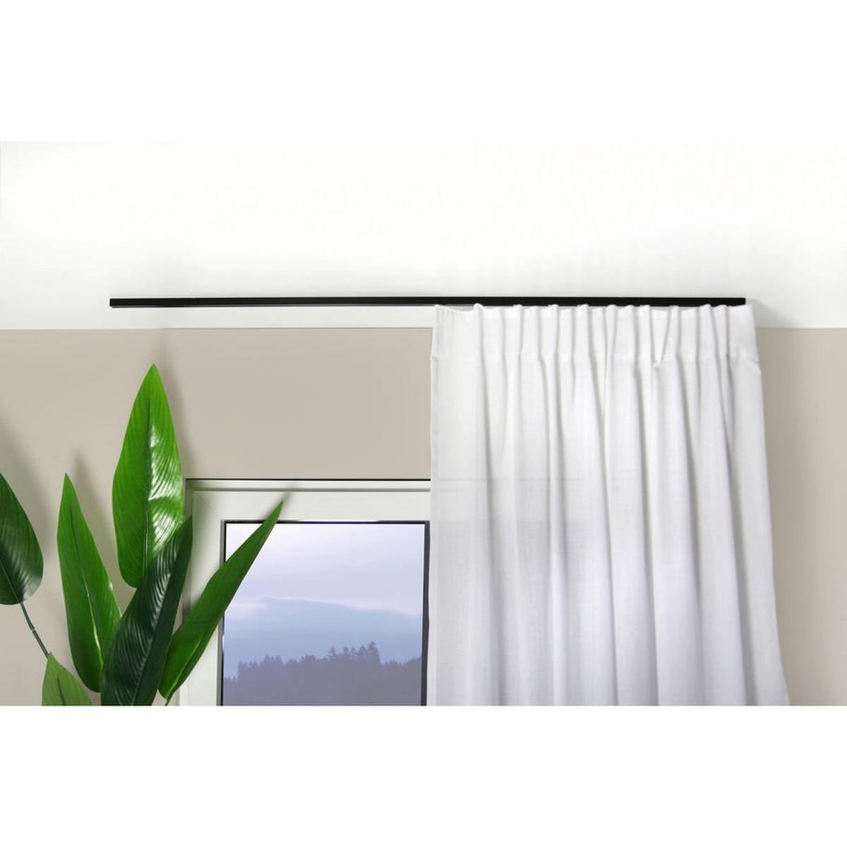 GARDINENSCHIENE auf Maß 1-lauf Deckenmontage Square 130cm - Schwarz, Metall (130cm) - Deco-Raum