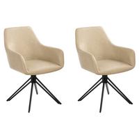 ESSZIMMERSTUHL 2er Set drehbar Kunstleder Beige Sansarc - Beige/Schwarz, Kunststoff/Metall (57/85/59cm) - Beliani