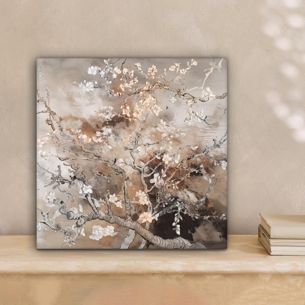 LEINWANDBILD Mandelblüte - Kunst - Van Gogh - Beige - Abstrakt Deko Wohnzimmer 20x20 cm - Braun, Textil (20/20cm) - MuchoWow