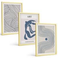 BILDER SET 3er Set - 40x60 cm Goldrahmen - Abstrakte blaue Linien - Goldfarben, Kunststoff (40/60cm) - TULUP