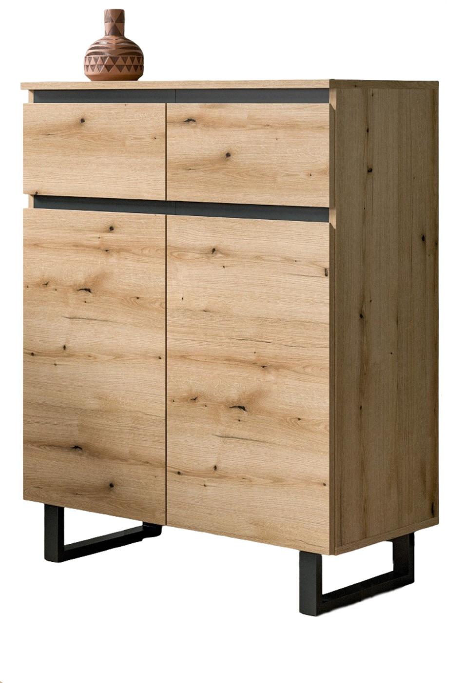 KOMMODE Evoke Eiche, schwarz, Highboard 80 x 99 cm mit Vollauszug und Soft-Close - Eichefarben/Schwarz, Holzwerkstoff/Metall (80/99/36cm) - Inn.Furn