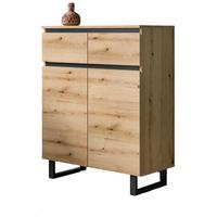 KOMMODE Evoke Eiche, schwarz, Highboard 80 x 99 cm mit Vollauszug und Soft-Close - Eichefarben/Schwarz, Holzwerkstoff/Metall (80/99/36cm) - Inn.Furn