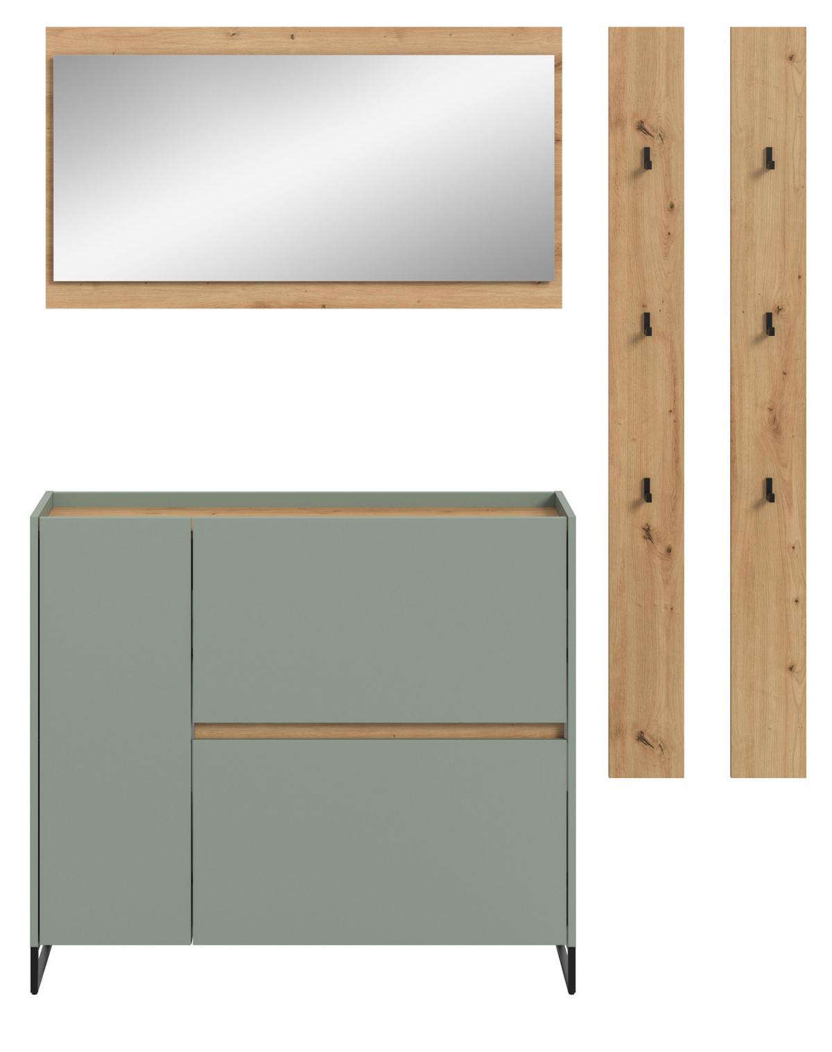 GARDEROBEN-SET Salbei und Artisan Eiche, Garderobe 172 x 197 cm, Soft-Close - Salbeigrün/Schwarz, Holzwerkstoff/Metall (172/197/32cm) - Inn.Furn