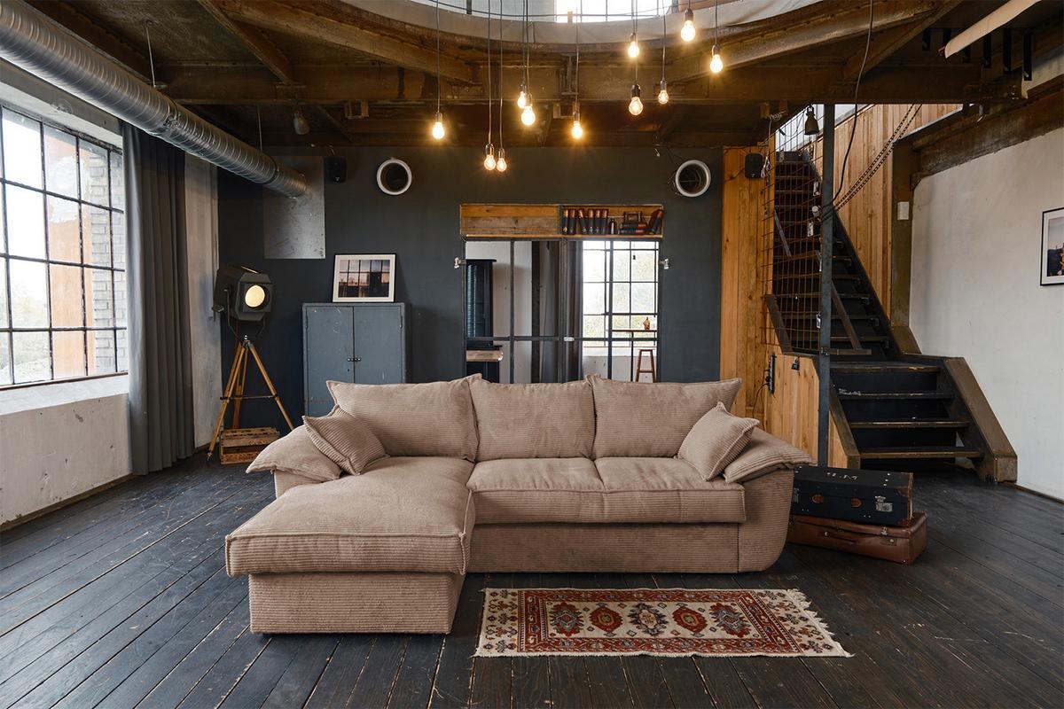 ECKSOFA DAMETO Braun Cord Mit Schlaffunktion - Schwarz/Braun, Kunststoff/Textil (266/174cm) - KAWOLA
