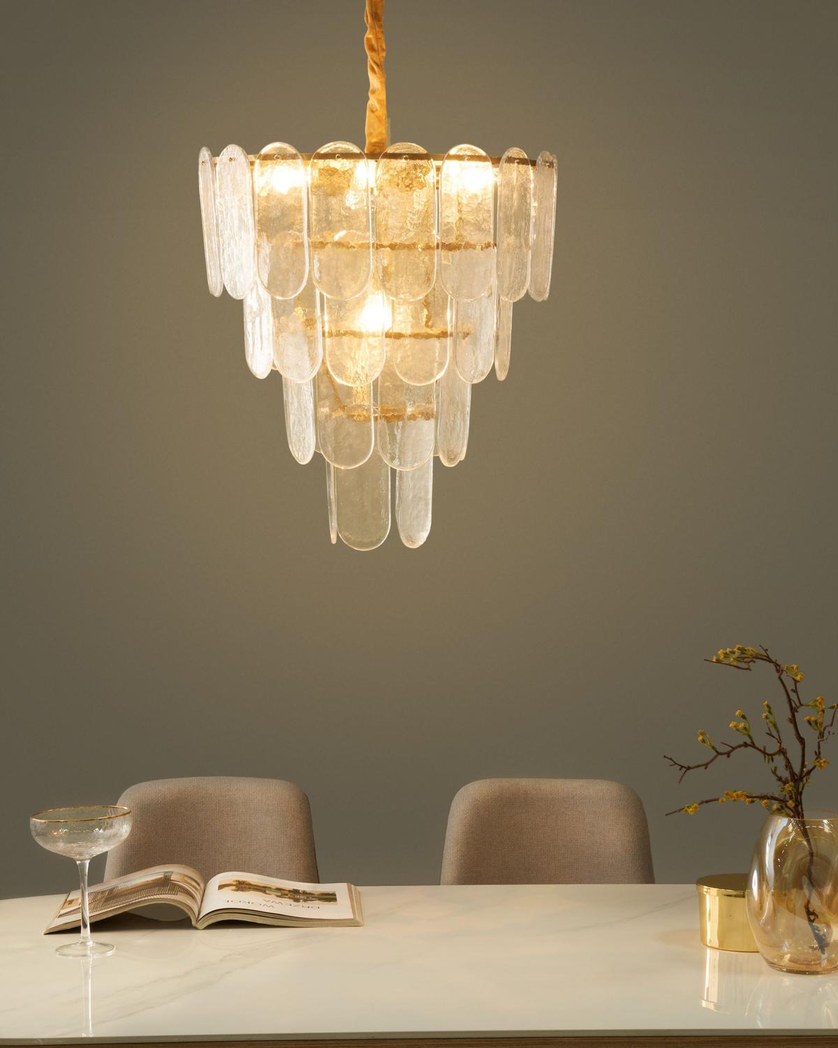 KRONLEUCHTER Glas Messing Caraveli - Transparent/Messingfarben, Glas (48/48/107cm) - Beliani