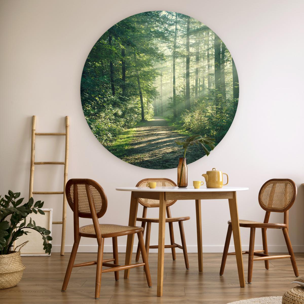 WANDBILD Wald - Weg - Sonne - Bäume - Grün - Natur Room Decor 140x140 cm - Waldgrün, Kunststoff (140/140cm) - MuchoWow