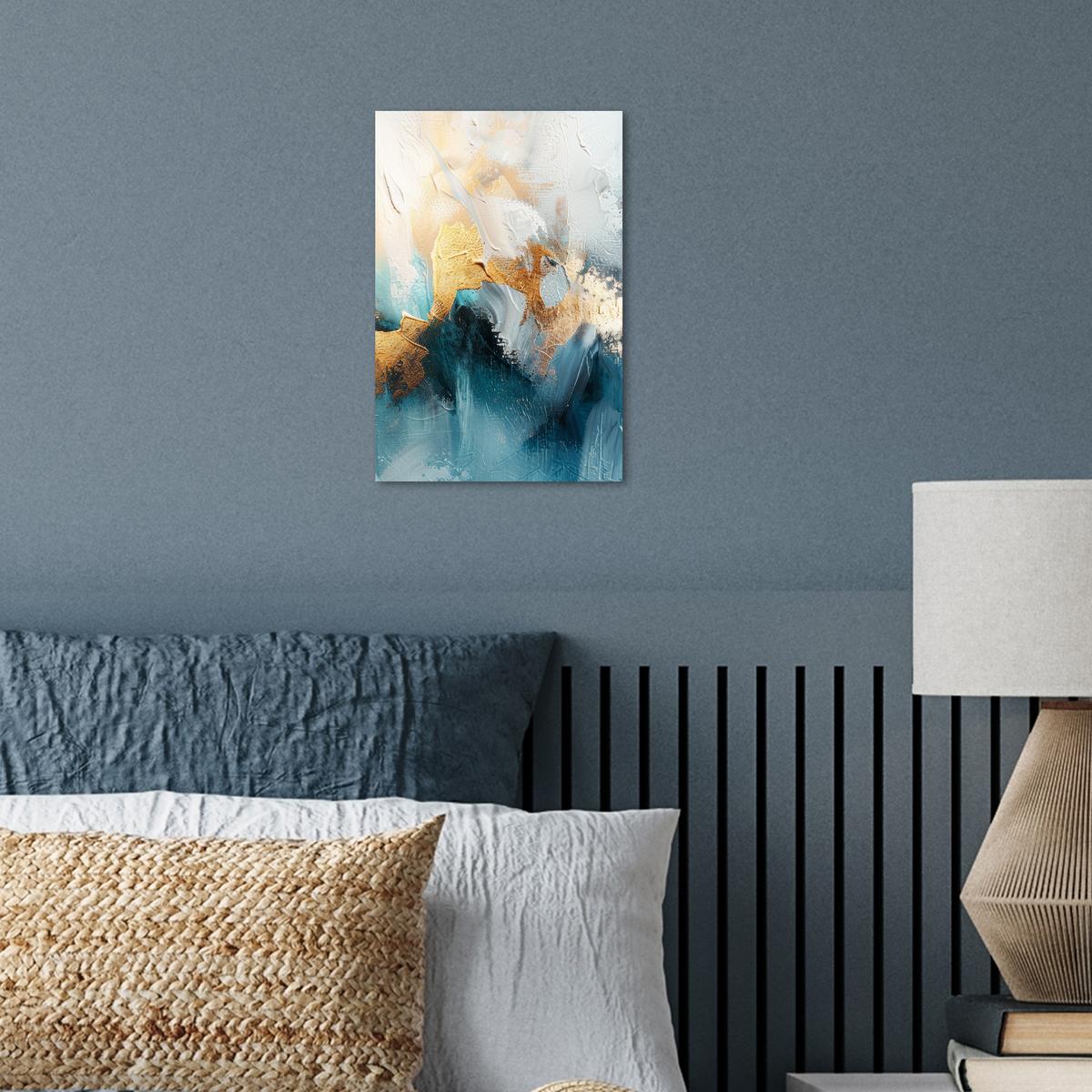 POSTER Abstrakt - Kunst - Gold - Blau Room Decor 20x30 cm - Petrol, Papier (20/30/0.1cm) - MuchoWow