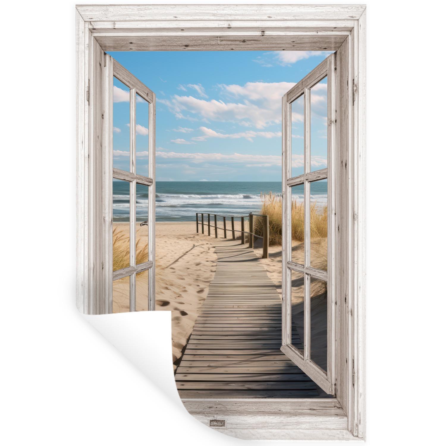 WANDTATTOO Fenster - Meer - Küste - Natur - Ausblick - Strand - Wattenmeer Wandaufkleber 80x120 cm - Beige, Kunststoff (80/120/0.1cm) - MuchoWow