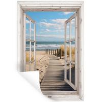 WANDTATTOO Fenster - Meer - Küste - Natur - Ausblick - Strand - Wattenmeer Wandaufkleber 80x120 cm - Beige, Kunststoff (80/120/0.1cm) - MuchoWow