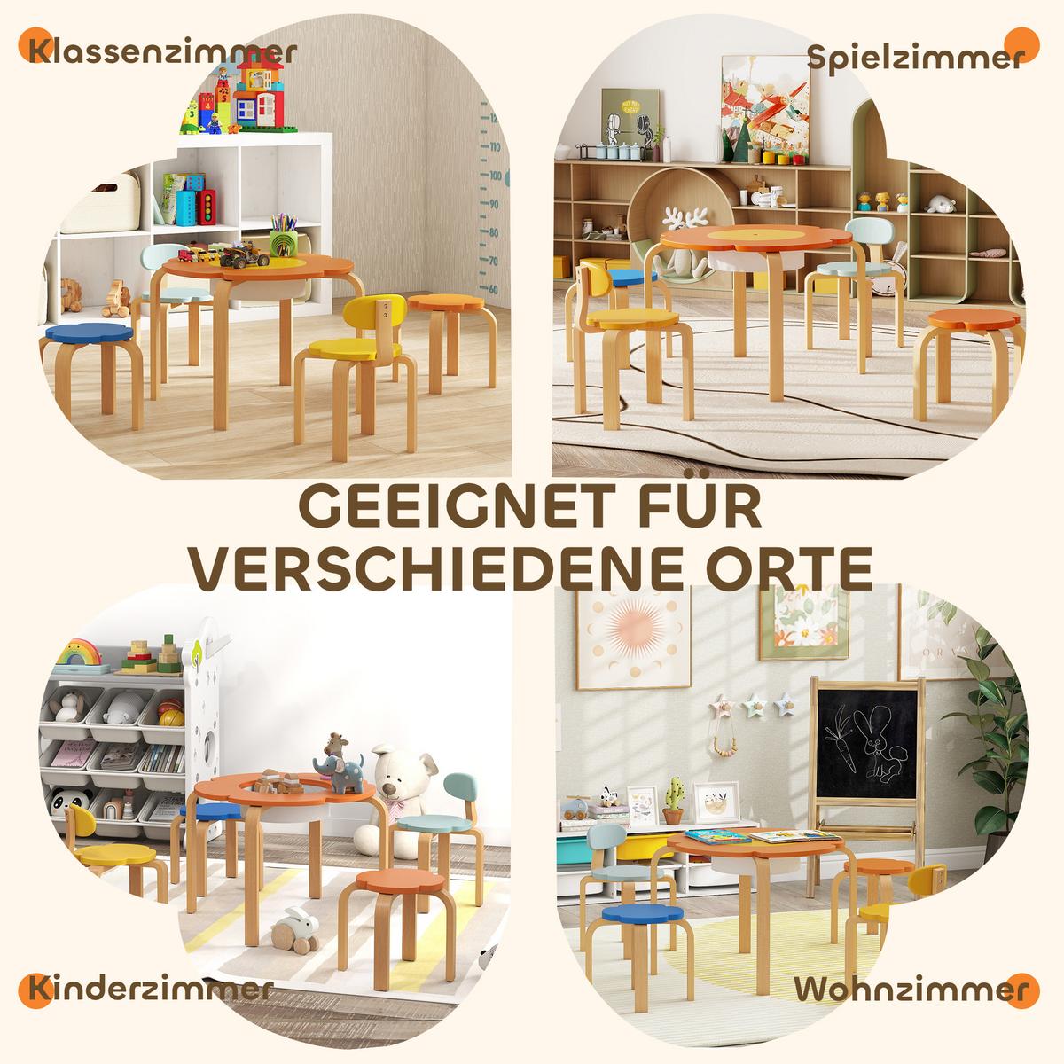 KINDERSITZGRUPPE 5er Set Pappelholz Polyester Mehrfarbig - Multicolor, Holz (69/45/69cm) - AIYAPLAY