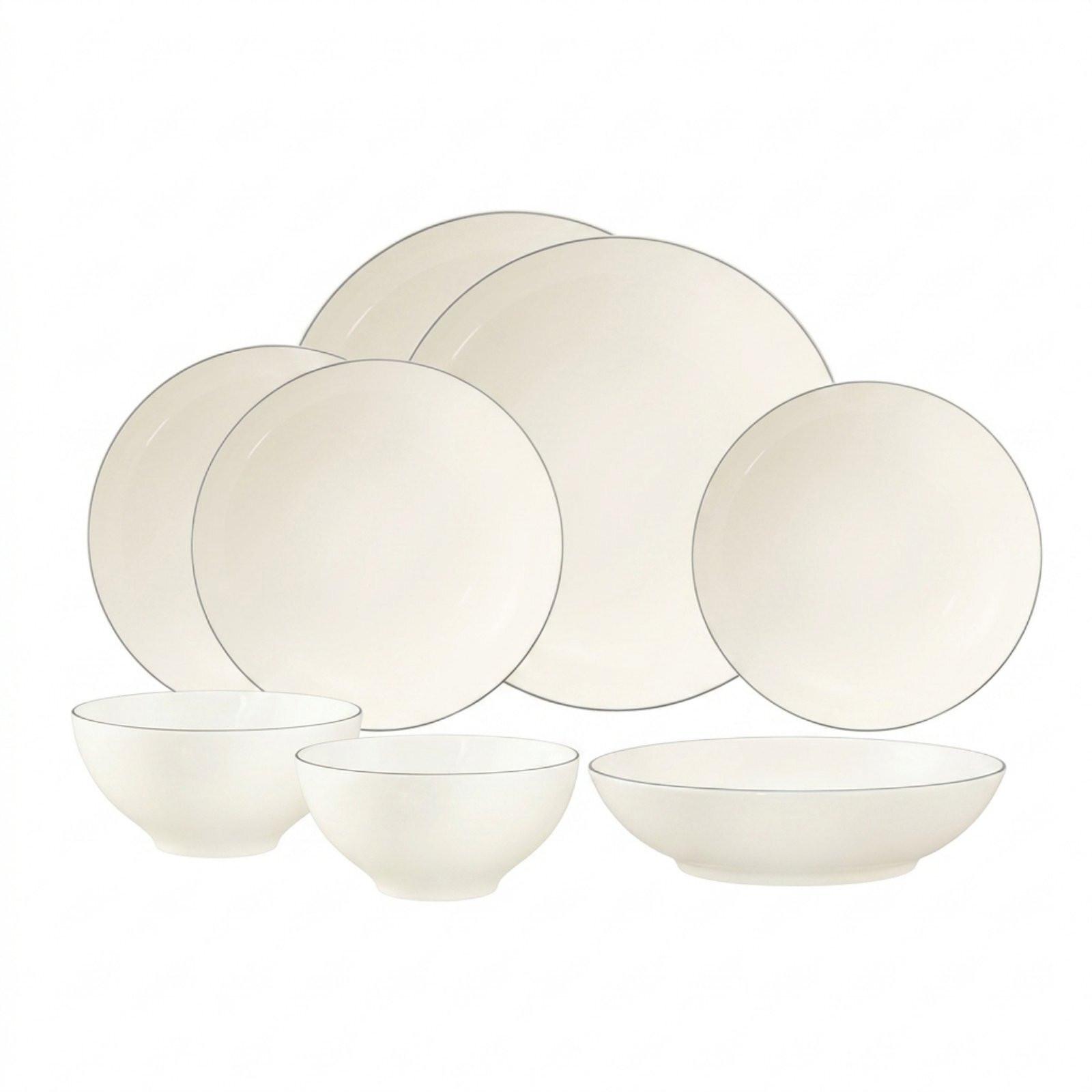 EINSTEIGER-SET Savona Grey Line creme 8-tlg. - Creme, Keramik (2/2/2cm) - Seltmann Weiden