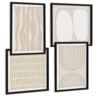 BILDER SET 4er Set - 50x50 cm & 40x60 cm Schwarzer Rahmen - Abstrakte Boho-Musterformen - Schwarz, Kunststoff (50/50cm) - TULUP