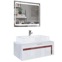 WASCHBECKENUNTERSCHRANK Aloha Absetzungen in Bordeaux Hochglanz - Bordeaux, Holzwerkstoff (96/36/51cm) - Vladon