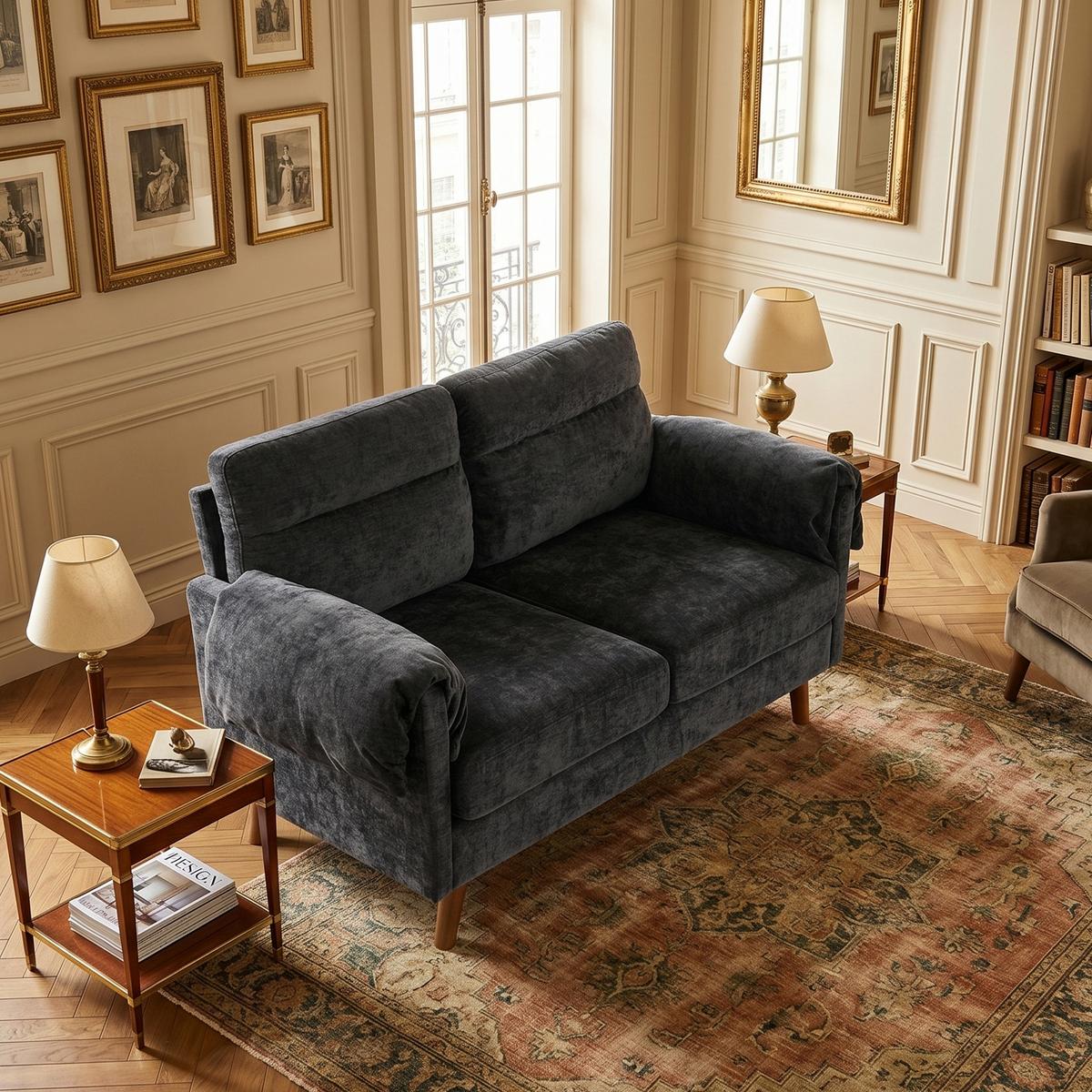 2-SITZER-SOFA aus schwarzem chenille, kompakt und platzsparend - Schwarz, Textil (70/85/124cm) - Urban Meuble