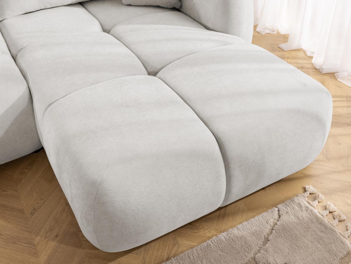 ECKSOFA Loretto aus natürlichem Creme Webstoff mit Schlaffunktion, Bettkasten und tiefen Steppungen in Bubble-Optik - Creme/Schwarz, Holz/Kunststoff (275/180cm) - S-Style