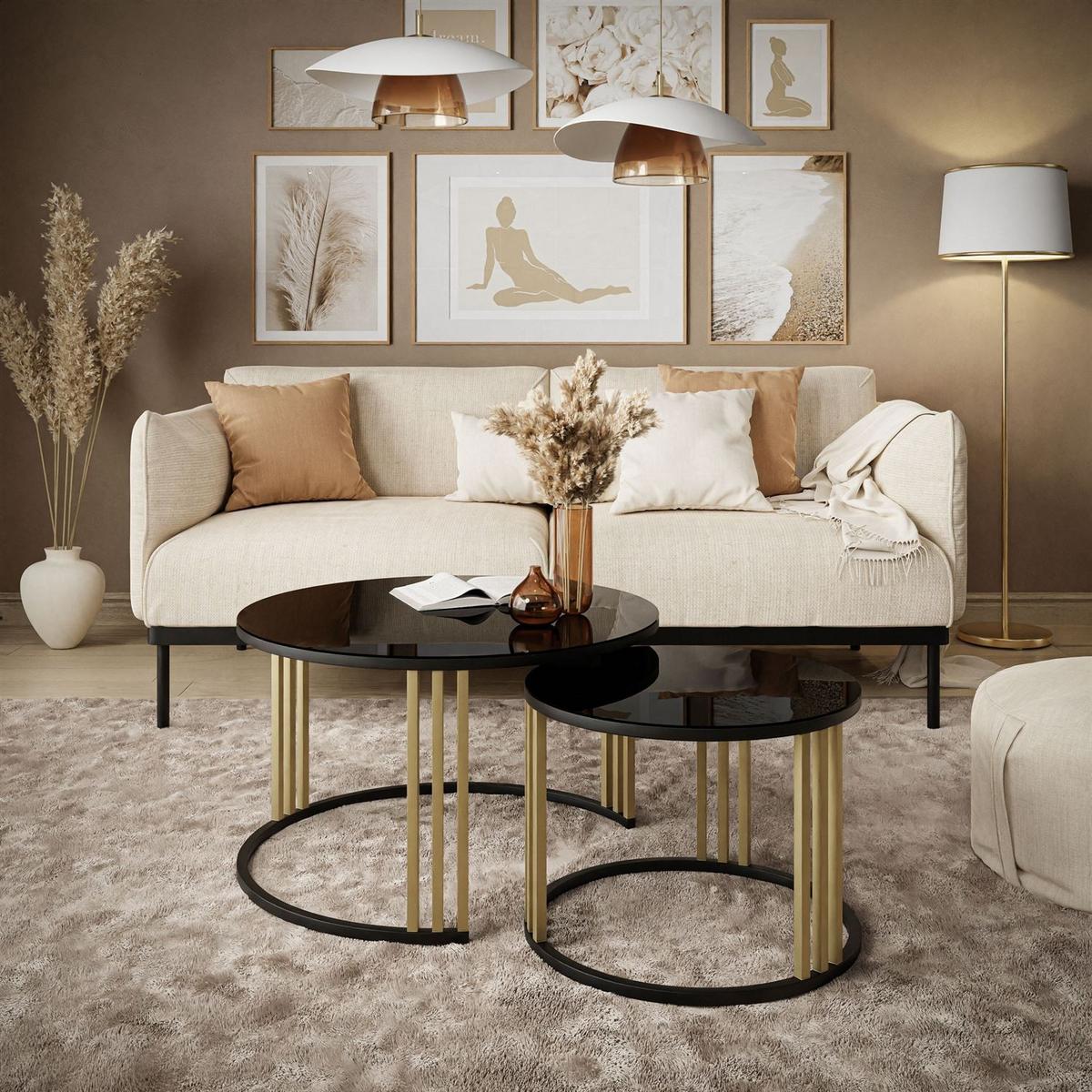 COUCHTISCH 2 in 1 LORI MIX GLASS - Goldfarben, Glas (70/70/47cm) - Lookway