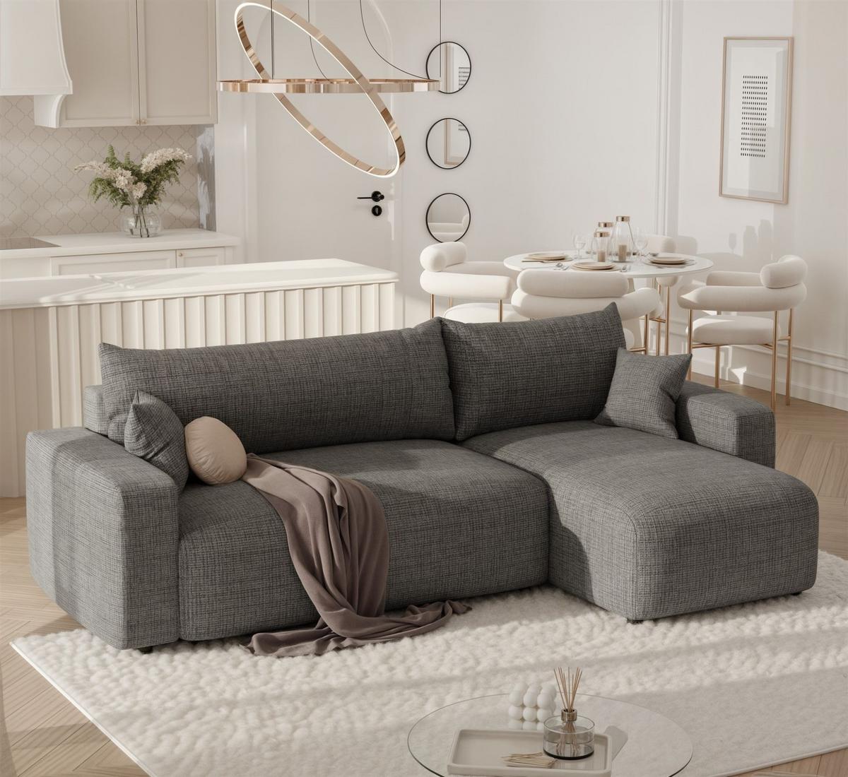 ECKSOFA Luna Mit Schlaffunktion - Grau, Holzwerkstoff/Textil (145/248cm) - Fun Möbel