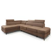 ECKSOFA AVISE M L-S Beige Velours-Stoff mit Schlaffunktion - Beige, Holzwerkstoff/Textil (268/195cm) - MASSENO