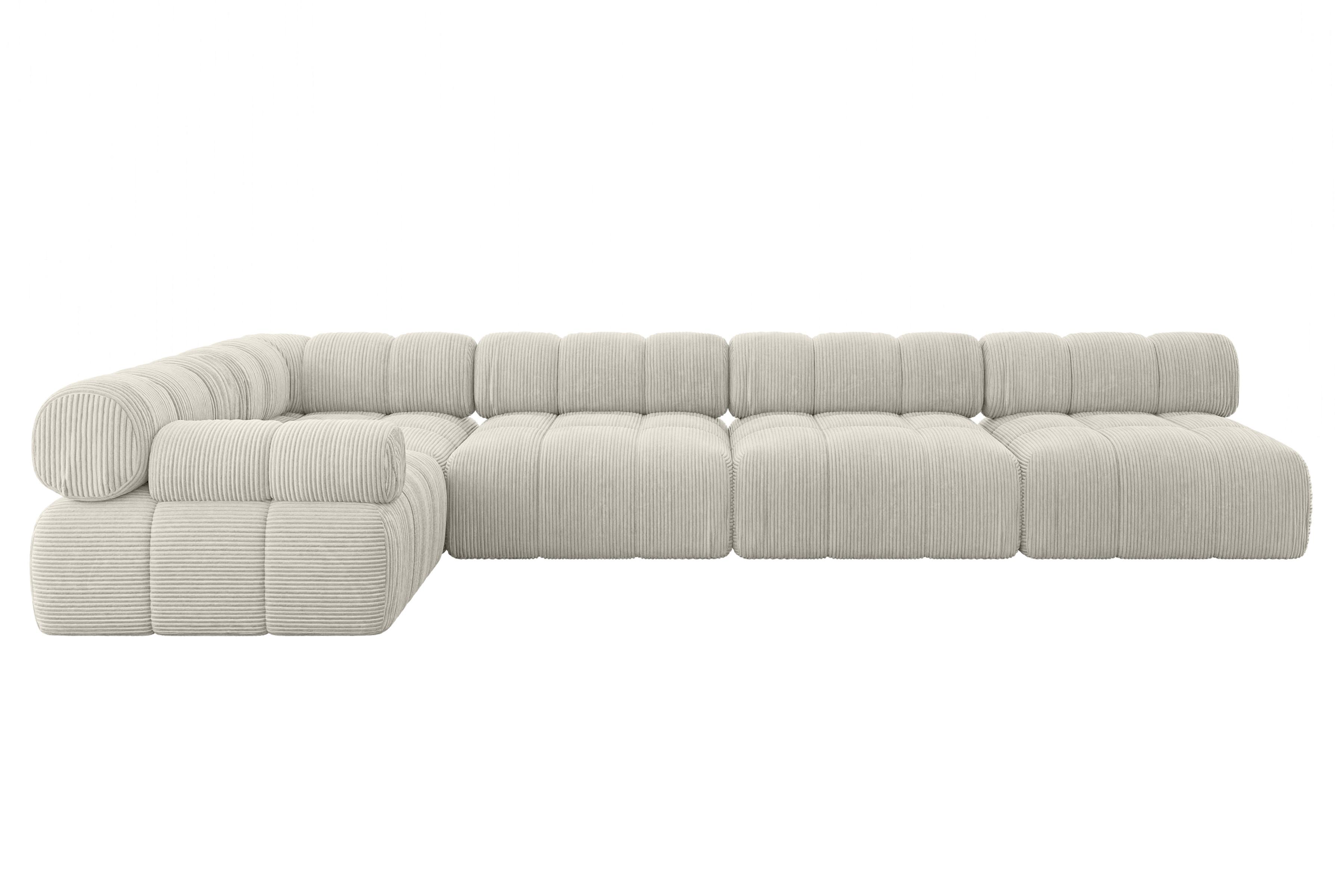 ECKSOFA modulares Sofa Mende-L3 - 380x190x70 cm Creme Cord - Hellgrau/Creme, Holzwerkstoff/Textil (380/190cm) - ALTDECOR